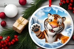 Christmas Round Cute Animal Ornament Sublimation Product Image 1