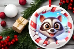Christmas Round Cute Animal Ornament Sublimation Product Image 1