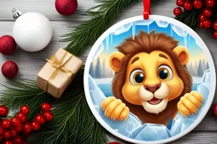 Christmas Round Cute Animal Ornament Sublimation Lion Product Image 1
