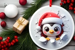 Christmas Round Cute Penguin Ornament Sublimation Product Image 2