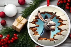 Christmas Round Cute Animal Ornament Sublimation Donkey Product Image 1