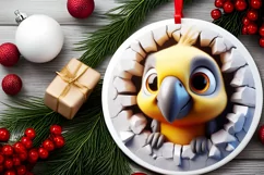 Christmas Round Cute Animal Ornament Sublimation Parrot Product Image 1