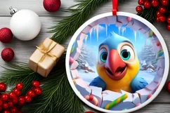 Christmas Round Cute Animal Ornament Sublimation Parrot Product Image 1