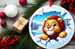 Christmas Round Cute Animal Ornament Sublimation Lion Product Image 1
