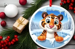 Christmas Round Cute Animal Ornament Sublimation Tiger Product Image 1