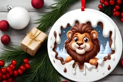 Christmas Round Cute Animal Ornament Sublimation Lion Product Image 1