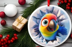 Christmas Round Cute Animal Ornament Sublimation Parrot Product Image 1