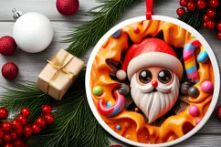 Christmas Round Cute Animal Ornament Sublimation Santa Product Image 1