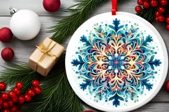 Watercolor Snow Flake Christmas Round Cute Ornament Product Image 1