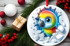 Christmas Round Cute Animal Ornament Sublimation Parrot Product Image 1