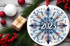 Watercolor Snow Flake Christmas Round Cute Ornament Product Image 1