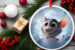 Christmas Round Cute Animal Ornament Sublimation Mouse Product Image 1