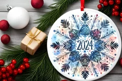 2024 Christmas Round Cute Ornament Sublimation Product Image 1