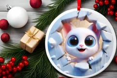 Christmas Round Cute Animal Ornament Sublimation Cat Product Image 1