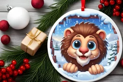 Christmas Round Cute Animal Ornament Sublimation Lion Product Image 1