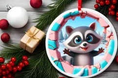 Christmas Round Cute Animal Ornament Sublimation Product Image 1