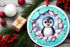 Christmas Round Cute Animal Ornament Sublimation Penguin Product Image 1