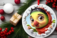 Parrot Christmas Round Cute Ornament Sublimation Product Image 2