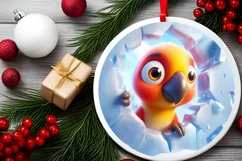 Christmas Round Cute Animal Ornament Sublimation Parrot Product Image 1
