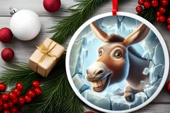 Christmas Round Cute Animal Ornament Sublimation Donkey Product Image 1