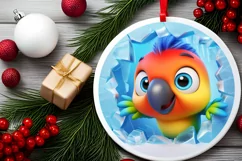 Christmas Round Cute Animal Ornament Sublimation Bird Product Image 1