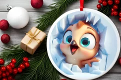 Christmas Round Cute Animal Ornament Sublimation Bird Product Image 1