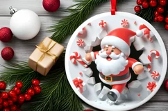 Christmas Round Cute Animal Ornament Sublimation Santa Product Image 1