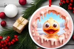 Christmas Round Cute Animal Ornament Sublimation Duck Product Image 1