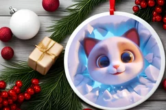 Christmas Round Cute Animal Ornament Sublimation Cat Product Image 2
