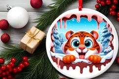 Christmas Round Cute Animal Ornament Sublimation Tiger Product Image 1