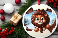 Christmas Round Cute Animal Ornament Sublimation Lion Product Image 1