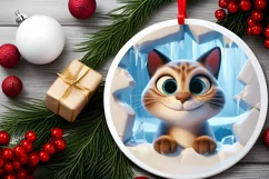 Christmas Round Cute Animal Ornament Sublimation Cat Product Image 1
