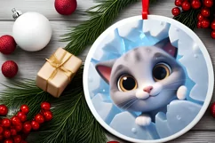 Christmas Round Cute Animal Ornament Sublimation Cat Product Image 1