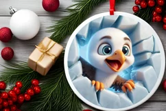 Christmas Round Cute Animal Ornament Sublimation Bird Product Image 1