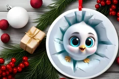 Christmas Round Cute Animal Ornament Sublimation Product Image 1