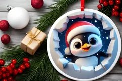 Christmas Round Cute Animal Ornament Sublimation Product Image 1