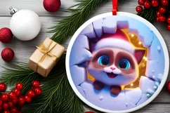 Christmas Round Cute Animal Ornament Sublimation Product Image 1