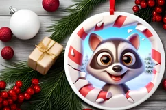 Christmas Round Cute Animal Ornament Sublimation Product Image 1