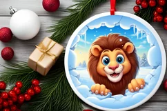 Christmas Round Cute Animal Ornament Sublimation Lion Product Image 1