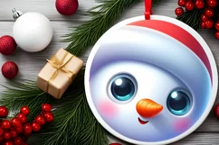 Christmas Round Ornament Sublimation Snowman Face Product Image 1