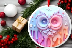 Owl 3D Pastel Christmas Round Ornament Sublimation Product Image 1