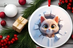 Christmas Round Cute Animal Ornament Sublimation Cat Product Image 2