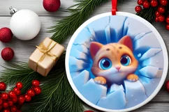 Christmas Round Cute Animal Ornament Sublimation Product Image 1