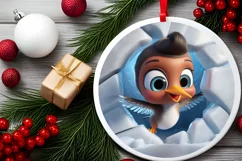 Christmas Round Cute Bird Ornament Sublimation Product Image 1