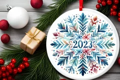 Snow Flake Christmas Round Cute Ornament Sublimation Product Image 1