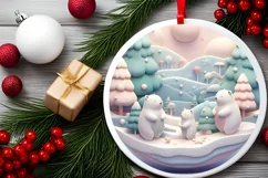 Bear 3D Pastel Christmas Round Ornament Sublimation Product Image 1