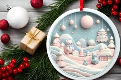 Bear 3D Pastel Christmas Round Ornament Sublimation Product Image 4