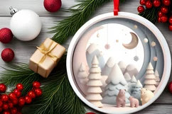 Bear 3D Pastel Christmas Round Ornament Sublimation Product Image 1