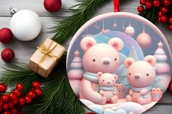 3D Pastel Christmas Round Ornament Sublimation Bears Product Image 1