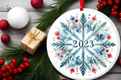 Snow Flake Christmas Round Cute Ornament Sublimation Product Image 1